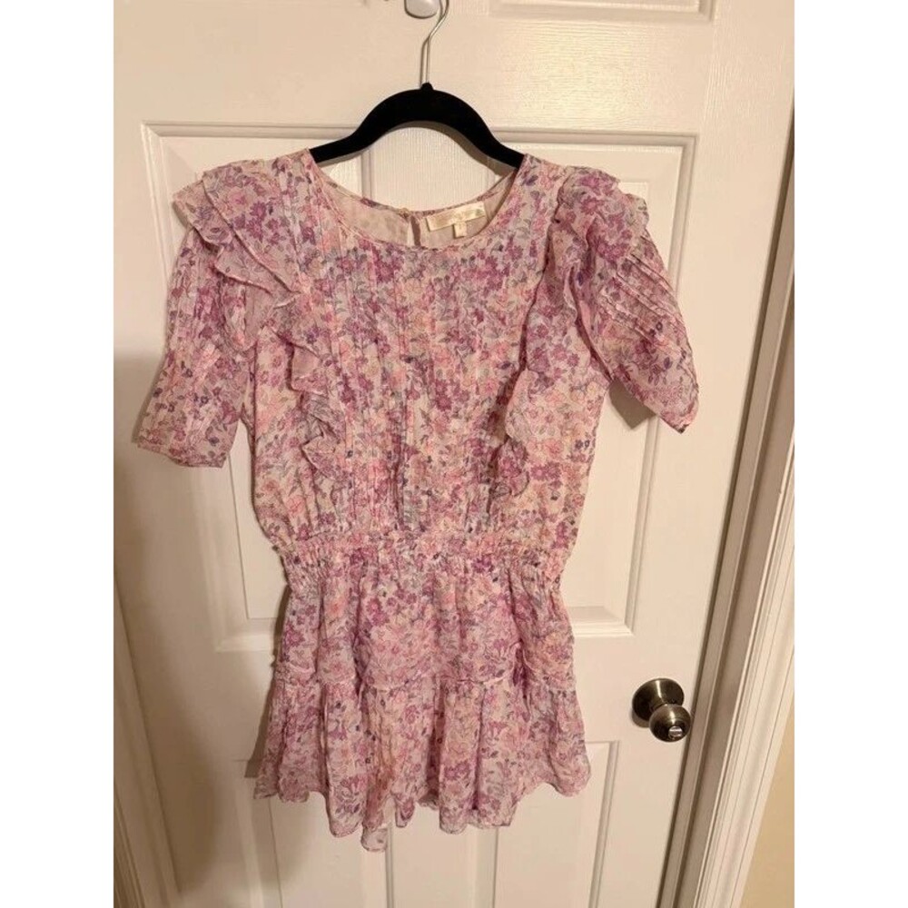 LoveShackFancy Natasha Dress Pink Lavender Floral Pintuck Ruffle Mini S